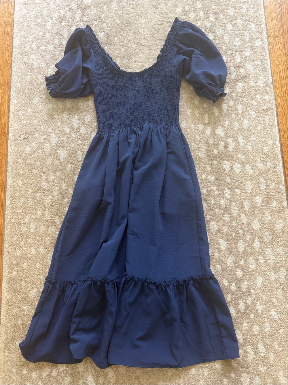 Hill House Navy Smocked Puff Sleeve Dress